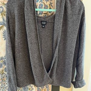 Eileen Fisher olive silk sweater shawl